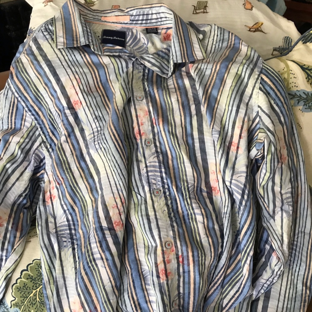Tommy Bahama, Blue (Striped, Floral), Long Sleeve, XX-Large